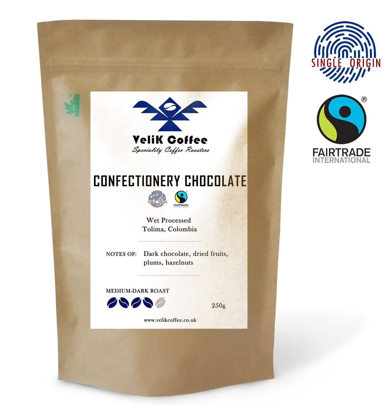 CONFECTIONARY CHOCOLATE - Colombian Single Origin Arabica Beans - Medium-Dark Roast Coffee by VeliK Coffee