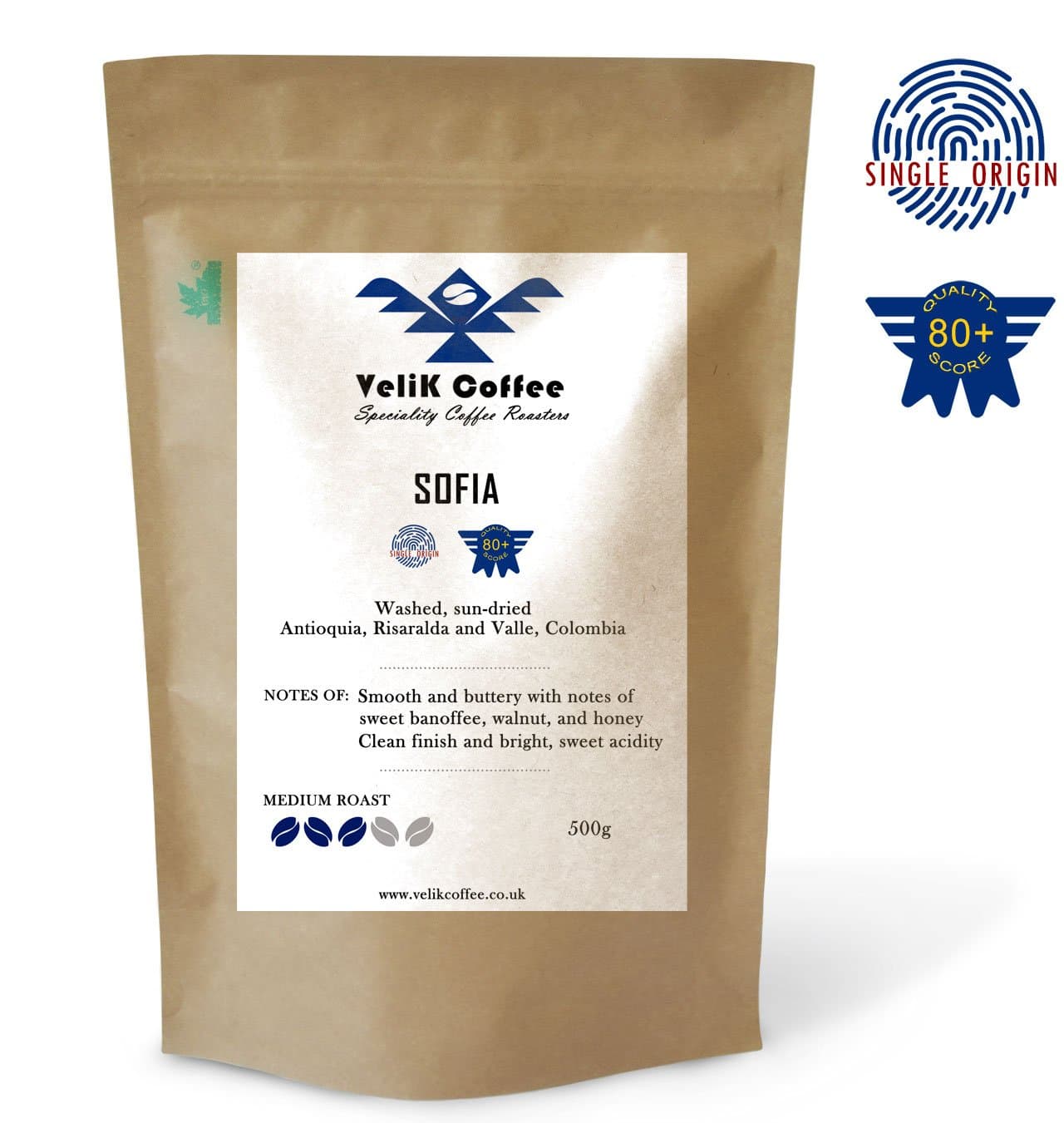 SOFIA Colombian Single Origin Arabica Beans - Medium Roast Coffee by VeliK Coffee